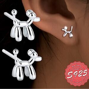 Sterling Silver Dog Animal Pendant Earrings